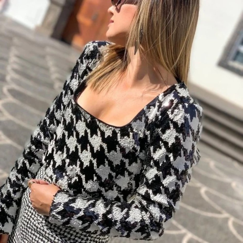 Zara Sequin Houndstooth Crop Top